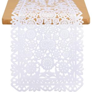 14 x 84 Inches Mexican Party Table Runner White Papel Picado Tablecloth Runner Fabric Table Decoration for Cinco De Mayo Mexican Wedding Fiesta Party Supplies (6)
