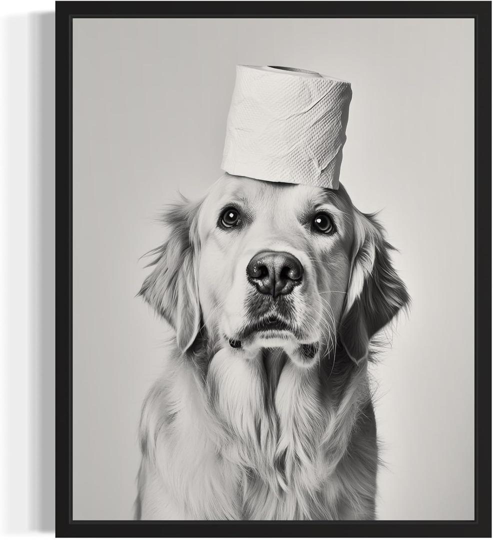 Golden Retriever Funny Bathroom Unframed Wall Art Print Poster, Dog Pet Lover Picture Painting Artwork Bedroom Living Room Office Dining Room 151C (Golden Retriever Funny Bathroom, 20"L x 16"W, Unframed)