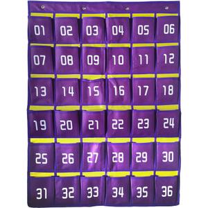 Numbered Cell Phone Pocket Charts for Classroom,Over the Door Hanging Calculator Holder Organizer 36 Pockets with Hooks for Teachers Purple