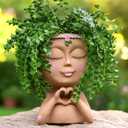 Face Planter Pot with Heart Hands, Resin Head Planter for Indoor Plants, Cute Succulent Pots with Drainage Hole, Gardening Gifts for Women Mom Teacher, 7.3" Home Decor (Brown)