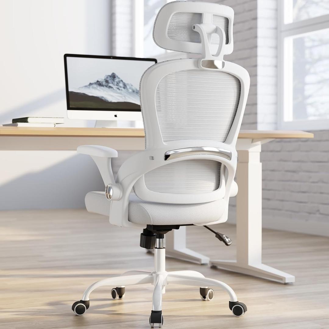 TRALT Office Chair - Ergonomic Office Chair with Back Support, Computer Chair - Home Office Desk Chairs, 330lbs Wide Seat Big and Tall Office Chairs with Headrest, Comfy Desk Chairs (White)
