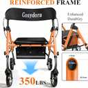 Cosydora Rollator Walkers for Seniors with Seat, 13.6 Lbs Ultra Lightweight Foldable Rolling Walker, 350Lbs Heavy Duty Aluminum, 8" All Terrain Wheels, Dual Adjustable Height, Light Orange