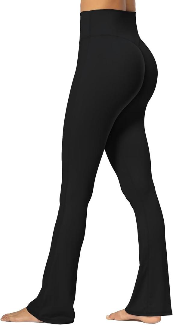 Sunzel No Front Seam Mini Flare Leggings for Women, Invisible Butt Scrunch Flared Yoga Pants with Tummy Control (Small, Black)