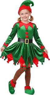 Christmas Kids Elf Costume, Girls Christmas Elf Costume Velvet Dress Cosplay Outfit 8-9Y