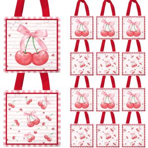 20Pcs Pink Cherry Non-Woven Gift Bags Reusable Handbags with Handles for Cherry Enthusiasts Birthday Party Gift Packaging Supplies 8.6x8.6 Inches