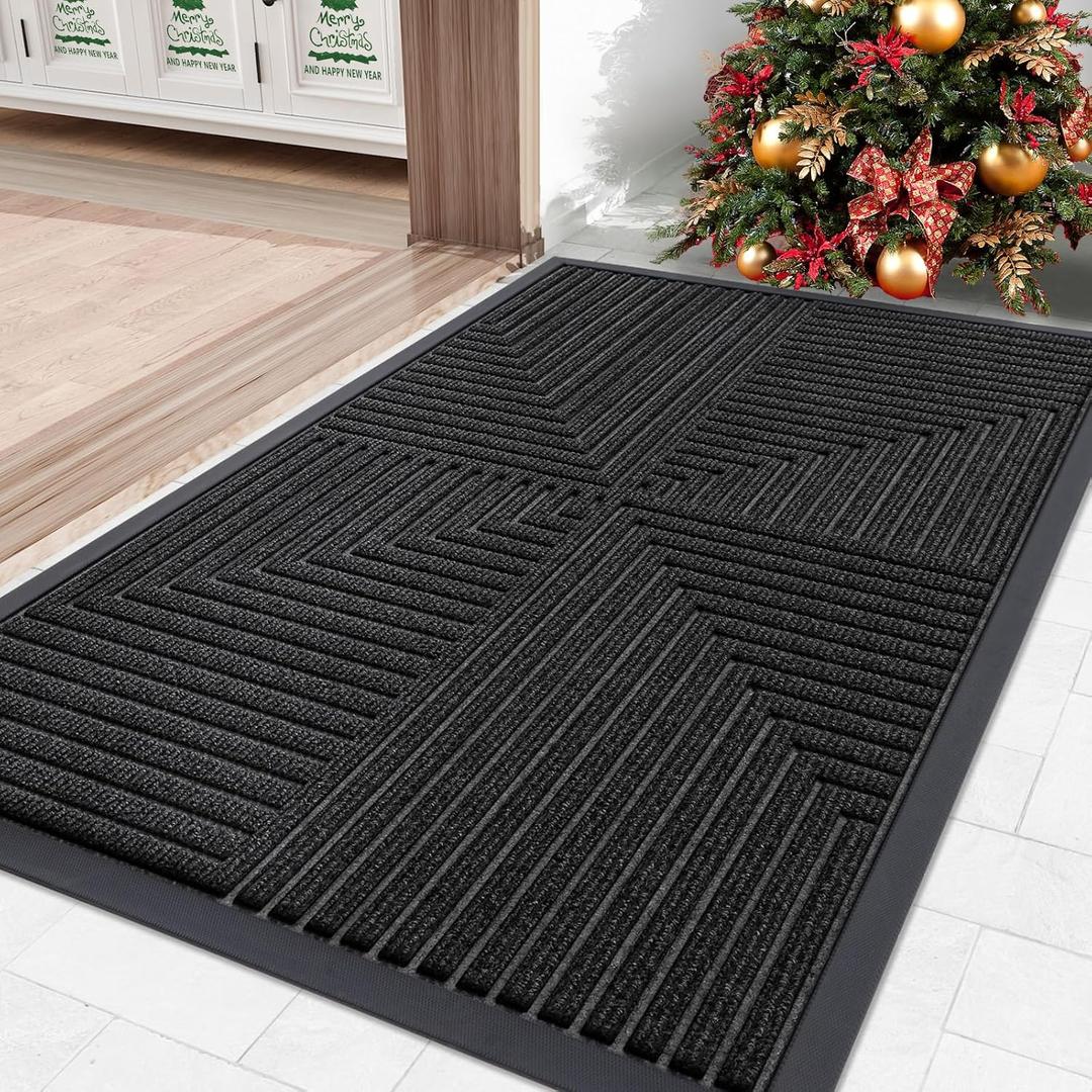 Arotive Front Door Mat, Heavy Duty Outdoor Indoor Mat, Non-Slip Doormat for Home Entrance, Low Profile, Easy Clean, Dirt Trapper Entryway Floor Mats for Outside, Garages and Patios, 29.5x17, Black