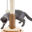 Made4Pets Cat Scratching Post 18" Tall for Small Kittens, 4-in-1 Cat Scratcher with Natural Sisal Ropes, Wooden Turntable Track Toy with Self Grooming Brush, Premium Scratch Pole with Plush Balls