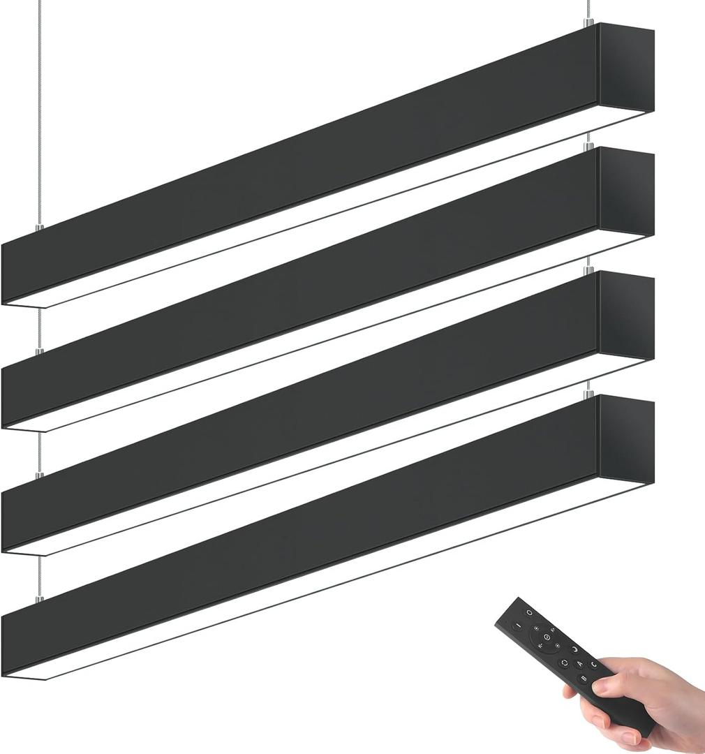 Barrina 5568 Remote Series LED Linear Light Fixture 4FT 45W, Black, 4 Packs | 2nd-Generation, Remote Control, Seamless Connection, 3000K-6000K Color Changing, 4500LM Dimmable Office Light for Garage Shop