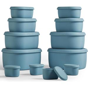 ISSEVE 12Pcs/Set Nesting Silicone Food Storage Containers with Lids, BPA Free Reusable Meal Prep Silicone Containers Airtight, Freezer Dishwasher Safe (33.8oz, 20oz, 10oz, 6.7oz, 1.3oz) (Blue)