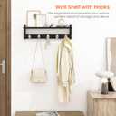 Homode Coat Rack Wall Mount with Shelf, 24" Long Entryway Shelf with Hooks Underneath, Wooden Coat Hanger for Hanging Hats, Bathroom Towels, Clothes, Black