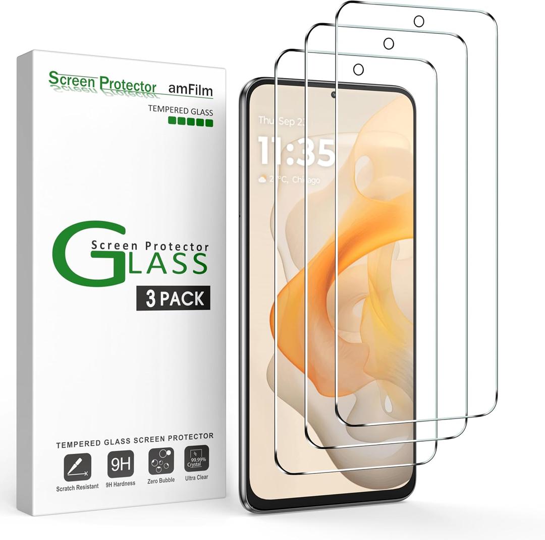 amFilm 3 Pack Compatible with Motorola Moto G Stylus 2024 5G 6.7" Screen Protector Tempered Glass with Easy Installation Handles, HD Clear, Anti-Scratch Bubble-Free (ST24-6.7")