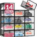 Reli. Shoe Boxes (14 Pack) | Clear Shoe Storage Boxes Stackable and Compact | Lightweight Plastic Storage Box with Ventilation Holes, Swing Door | Interlocking Containers, Stackable Rack | Black