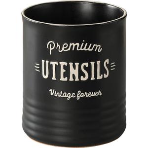 DOWAN 7.2 Extra Large Utensil Holder, Farmhouse Utensil Holder for Kitchen Counter, Ceramic Utensil Crock with Protection Cork Mat, Utensil Storage for Kitchen Decor & Housewarming Gift, Matte Black