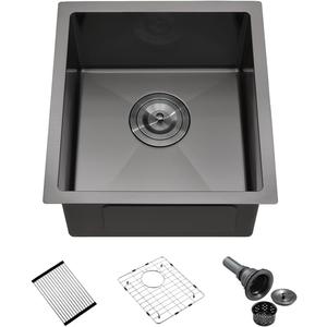 15x17 Black Undermount Kitchen Bar Sink, Luckyhorse 16 Gauge Deep Gunmetal Black Stainless Steel Undermount Small Kitchen Sink LH015SB