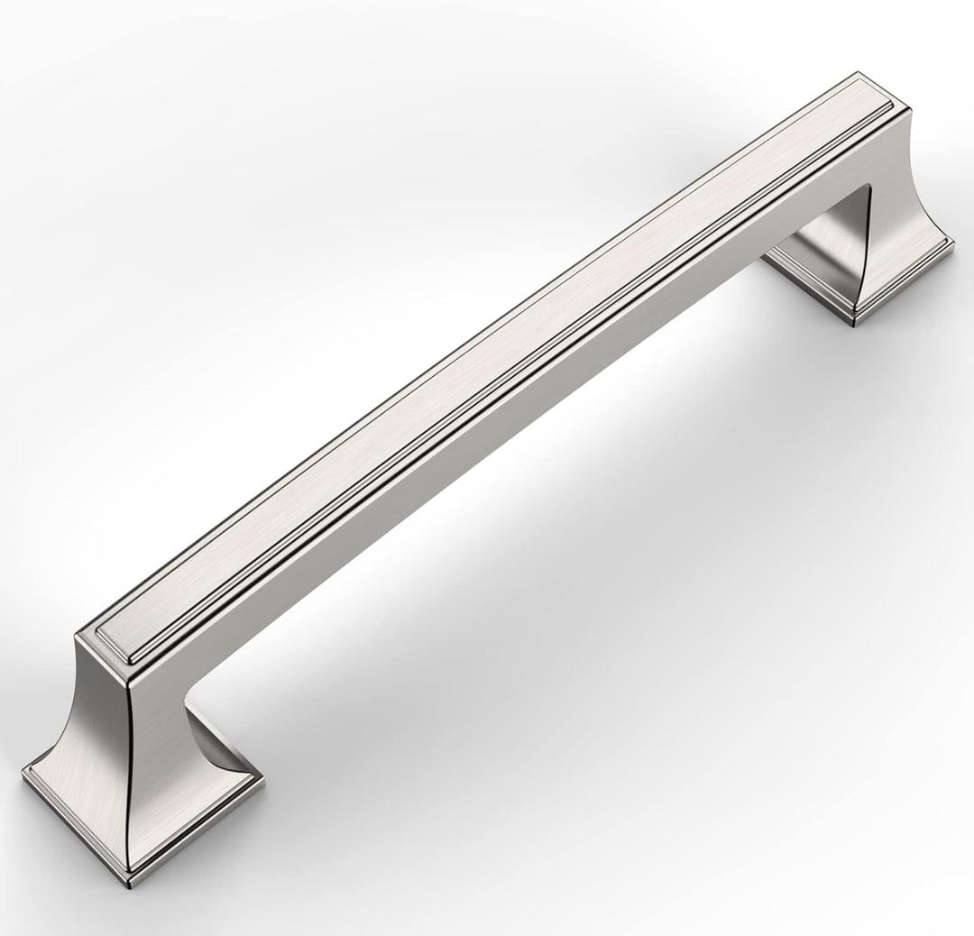 Amerdeco 10 Pack Brushed Satin Nickel Cabinet Pulls 5 Inch(128mm) Hole Center Cabinet Hardware Kitchen Cabinet Handles for Bathroom Drawer Pulls Dresser Pulls ZH0010, Brushed Satin Nickel 