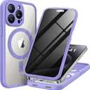 for iPhone 15 Pro Case, Compatible with MagSafe, Built-in Privacy Screen Protector and Camera Protection, Anti Spy Full Body Dustproof Shockproof Hard Phone Case 6.1", Light Purple