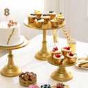 HBlife 3 PCS Gold Cake Stand Set (8"/10"/12" Plate) for 6-10 Inch Cakes, Dessert Table Display Set, Cupcake Stand for Party, Wedding, Birthday, Baby Shower, Anniversary (Metal)