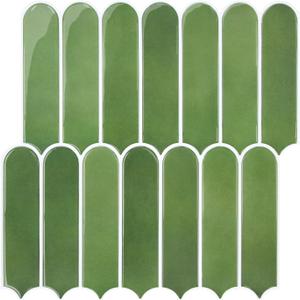 Commomy Thicker Green Peel and Stick Tile Backsplash - 10 pcs of 12" x 12" - 3D Adhesive Peel and Stick Backsplash for Kitchen, Bathroom, Removable, Waterproof, Vinyl Wall Tile (Glossy Ceramic Green & Thicker Design)