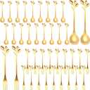 40 Pcs Stainless Steel Leaf Coffee Spoon and Appetizer Fork Tableware Dessert Spoon Silver Mini Dessert Utensils Set Creative Demitasse Forks for Stirring,Fruit,Cake,Coffee,Tea(Gold,40 Pieces)
