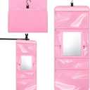Hanging Toiletry Bag with Mirror for Men Women Travel Kit Large Foldable Beauty Dance Makeup Bag Organizer Storage Waterproof Roll up Cosmetic Case Accessories for Bathroom Shower (Pink)