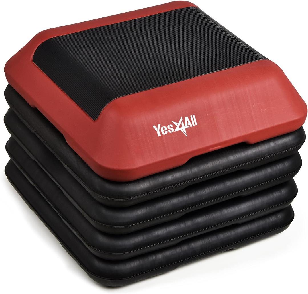 Yes4All 16"x16" Adjustable High Step Aerobic Platform with 4 Risers, Height-Adjustable 4"-6''-8''-10''-12" Step Aerobics Platform for Home Gym Exercise Fitness Workout (C. Red/Black)