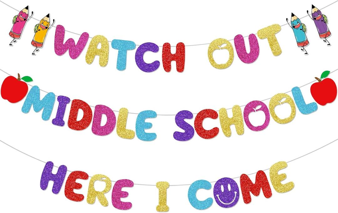 2 x Watch Out Middle School Here I Come Banner Back to School Decorations for Classroom Back to School Supplies Middle School 1st Day of Middle School Decorations Welcome to Middle School Decoratoins