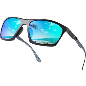 BIRCEN Men Sunglasses Polarized UV-Protection: Wrap Around Black Sport Shades for Mens Driving Fishing Golf (F-black/Blue)
