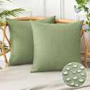UGASA Outdoor Throw Pillow Covers Pack of 2 Plaid Texture Waterproof Farmhouse Linen Decorative Square Cushion Pillows Covers for Patio Porch Outside Yard Garden Bench 18x18 Inch, Sage Green