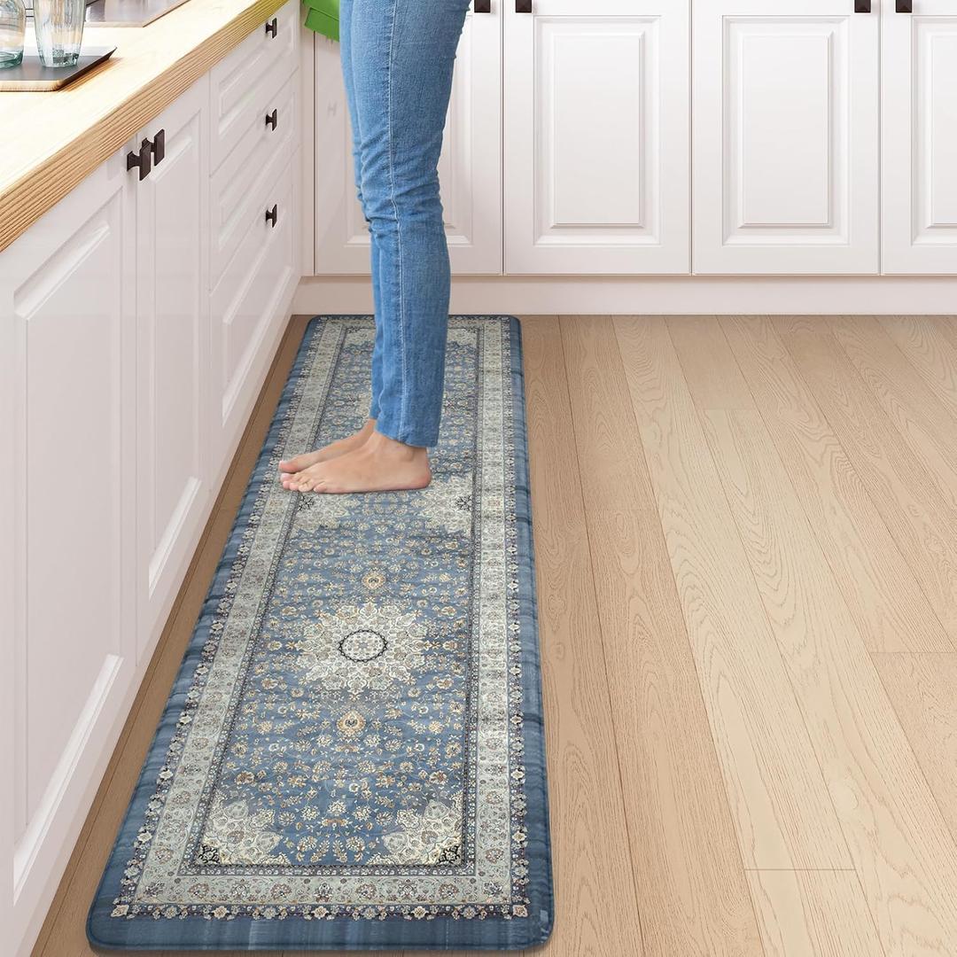 Collive Kitchen Rugs Anti Fatigue, Cushioned Kitchen Floor Mats Waterproof, Non Skid Comfort Standing Mats for Office, Sink, Laundry, 17x59, Blue (17.3"x59"--0.47 inches)