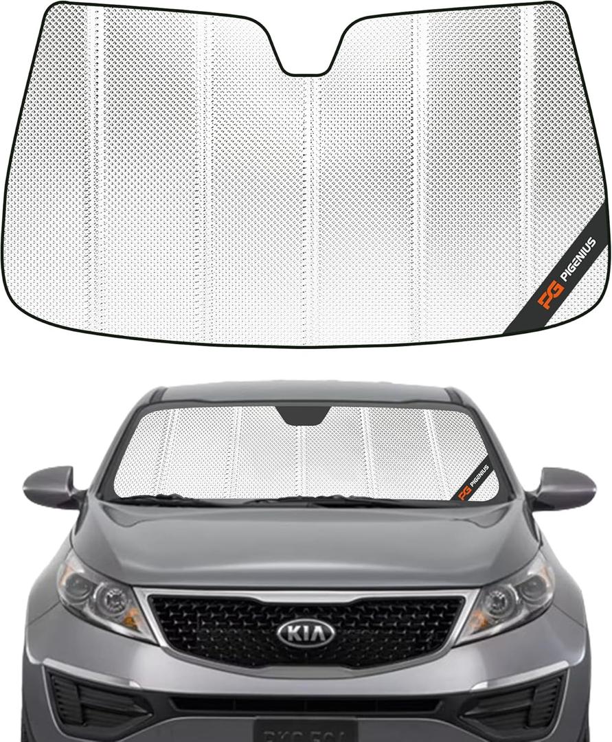 Windshield Sun Shade for Kia Sportage 2011-2016 with Sunroof. Reflective Aluminum Film Front Window Sunshade - BLAZBLOCK (Shiny Silver (Classic))
