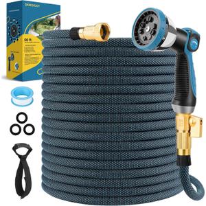 DOKOCCY Non-Expanding Garden Hose 50 ft, Flexible Water Hose with 10 Function Spray Nozzle, Lightweight Hose Pipe, Leak-Proof, Durable, Kink-Resistant, 3/4 Inch Connector, Portable Storage Strap
