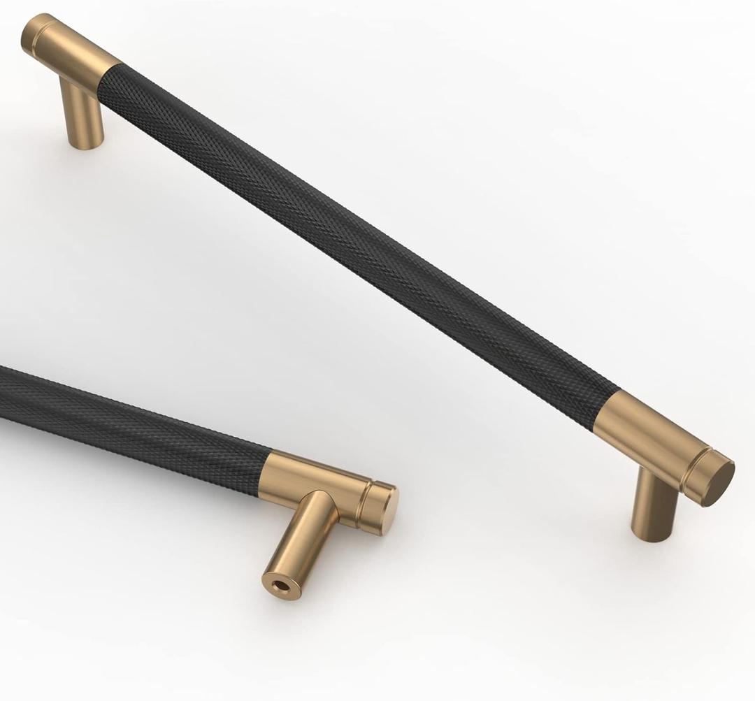 Asidrama 10 Pack 6.3 Inch(160mm) Matte Black and Champagne Bronze Cabinet Pulls Knurled Cabinet Handles Cupboard Handles Kitchen Cabinet Hardware for Cupboard Drawer Pulls