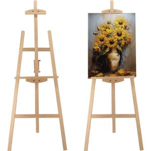 Adjustable Natural Pine Wooden Painting Basic Easel, Pine Art Easel Stand Hold up to 43'', Painting Canvas for Wedding Sign and Poster, Drawing for Adults, Begginners and Students-New Type