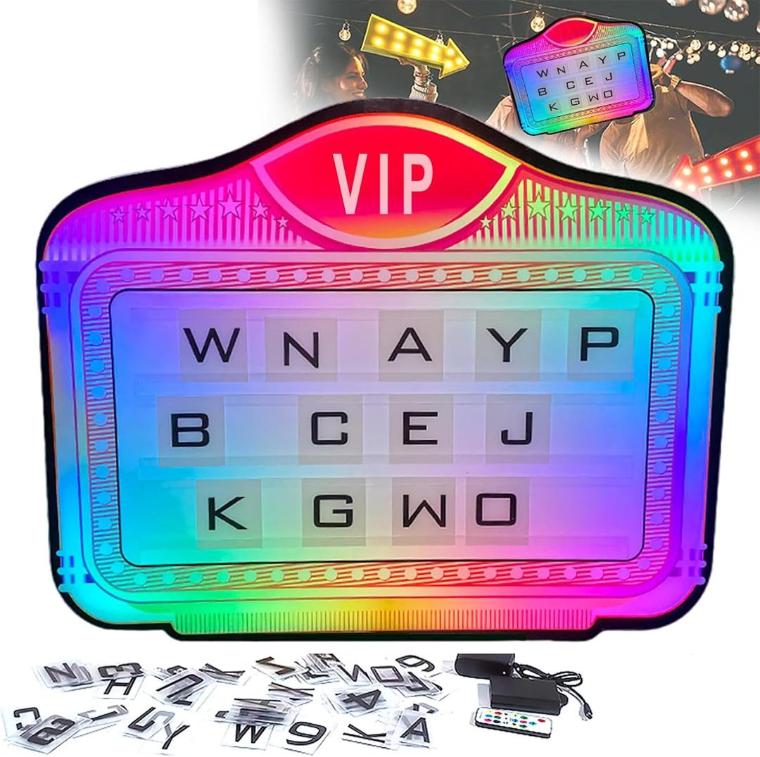 LED Letter Bottle Presenter, VIP Bottle Service Sign Color Display Lights with 4 Sets Letters & 1 Numbers Kit, Hand Holding Light Box Sign for Party, Bar & Night Club (vip)