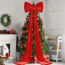 118 x 31 Inch Giant Christmas Tree Topper Bow Extra Large Velvet Bow for Christmas Decoration Huge Xmas Tree Bows with Streamers for Home Holiday Birthday Wedding Party Decor Supplies (Red)