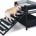 Pet Steps 2-in-1 Foldable Stairs & Ramp with Cats/Dogs Chair with Ramp High Beds, Folding Pet Steps for Medium Small Dogs, Cat Ladder, with Storage Cabinet