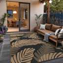 GENIMO Waterproof Outdoor Rug 9' x 12' for Patio Decor, Reversible Plastic Straw Area Rugs for Camping Clearance, RV Mat, Large Outside Carpet for Porch, Deck, Picni, Balcony, Garden, Black & Brown