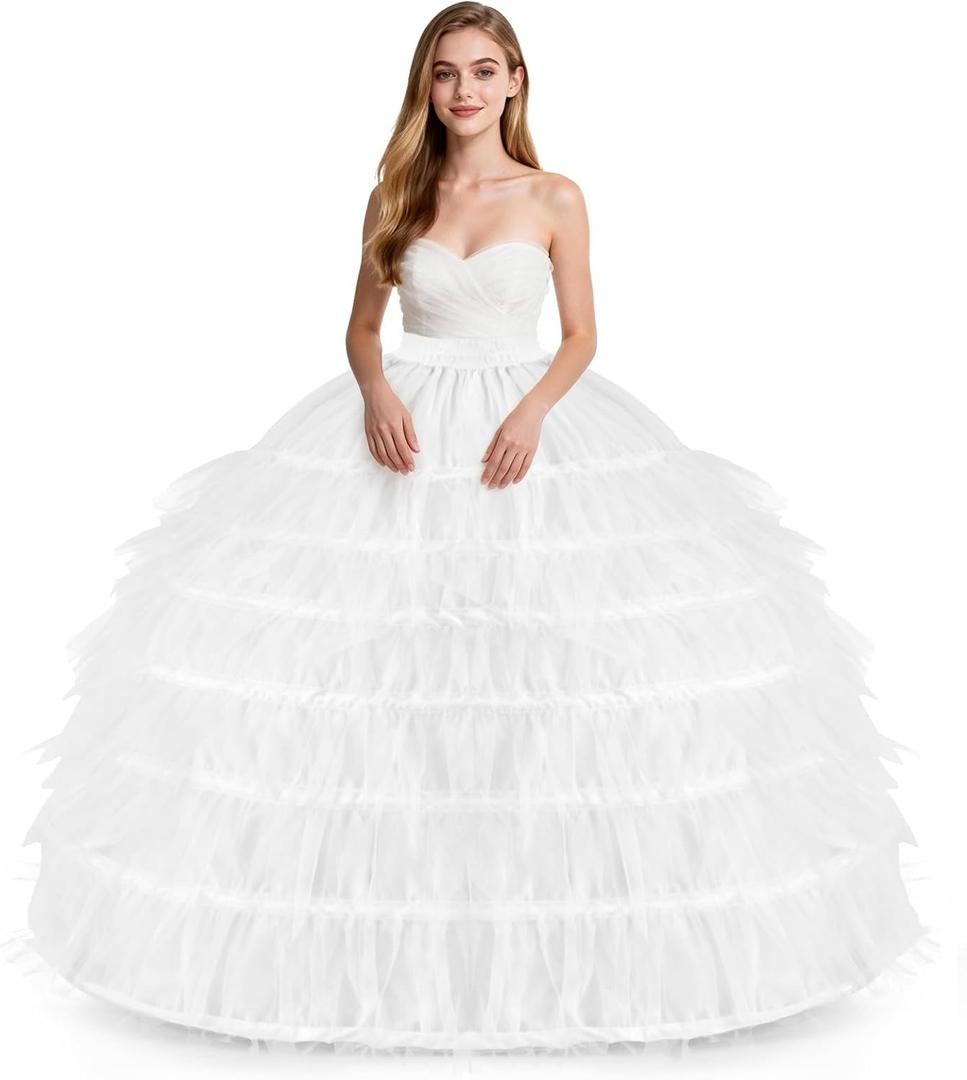 Ieuan Upgraded Enlarged Full White Ball Gown 7 Hoops Wedding Accessories Petticoat Underskirt Slips Quinceanera Gown for Wedding Dress, US Size 2-22W (Petticoat 55inches/140cm)