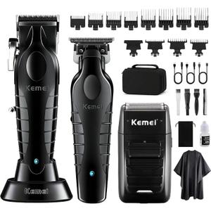 KEMEI Professional Hair Clipper, Hair Trimmer, Beard Shaver Set for Men, Electric Cordless Barber Clipper Beard Trimmer, Rechargeable Fade Clipper Haircutting Kit, KM-2299, KM-2296, KM-1102