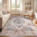 Washable Rug 9x12 Area Rugs: Boho Vintage Distressed Oriental Medallion Neutral Thin Large Rug Carpet for Living Room Bedroom Dining Room Home Office Decor - Camel