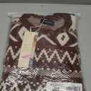 Dokotoo Brown Sweater Casual Long Sleeve Pullover Tops Crew Neck Color Block Cozy Sweaters for Women Spring Clothes Large 