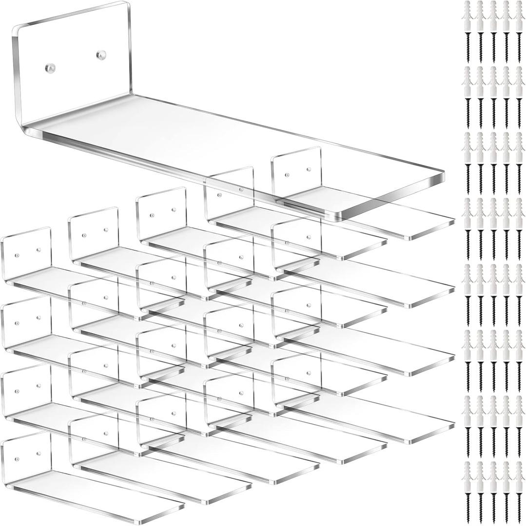 Treela 20 Pack Floating Shoe Shelves for Wall Acrylic Floating Sneaker Shelves Display Shoe Wall Shelf Easy to Install Collections Includes Cross Screws Expansion Tubes(Clear,Large,Rectangle)