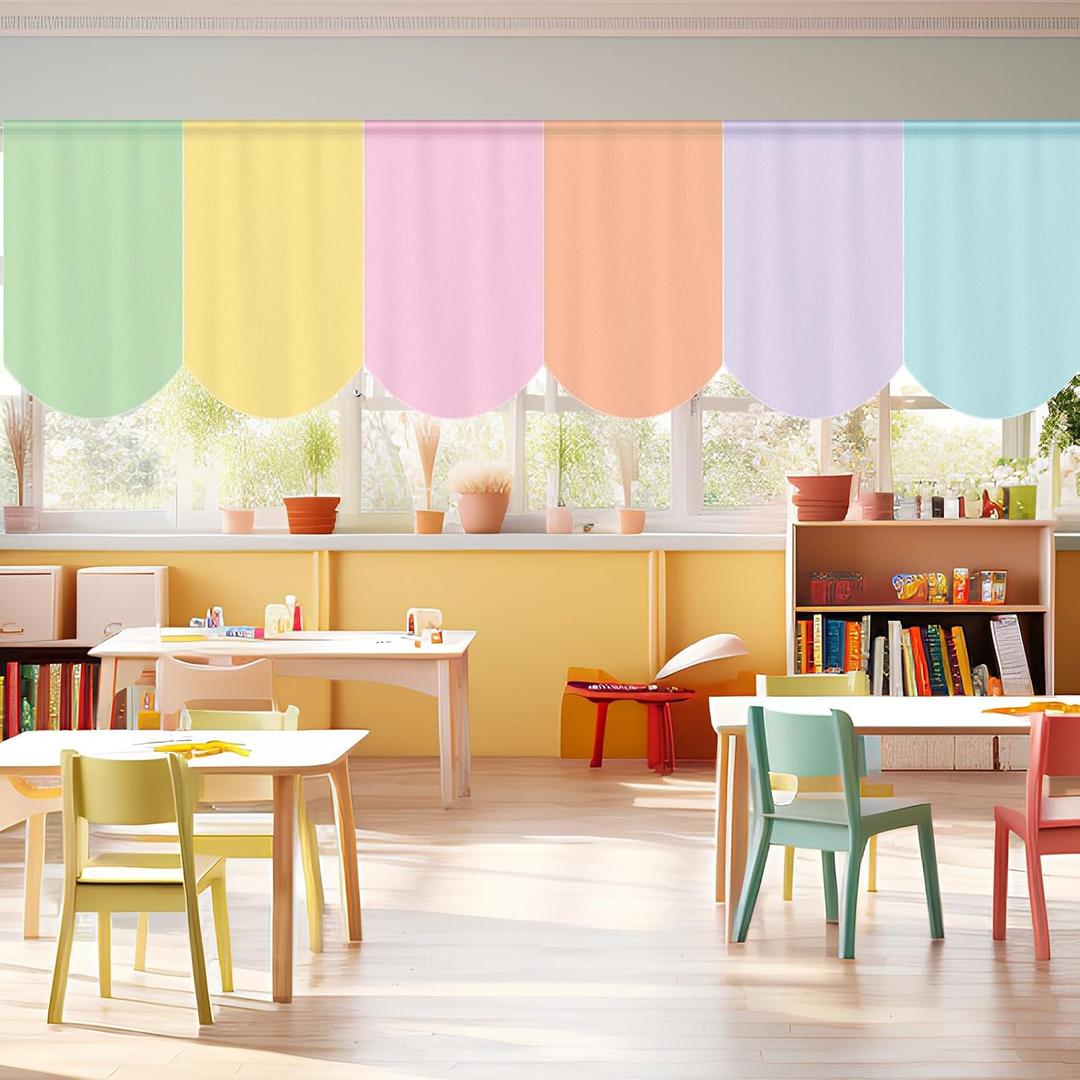 SmoothNovelty 6 Pcs School Classroom Curtains Back to Classroom Colorful Curtains for Kindergarten Daycare Primary Bedroom Playroom Room Decor(Pastel), 24"W x 36"L