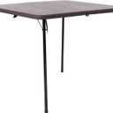Flash Furniture Dunham 2.83-Foot Square Bi-Fold Brown Wood Grain Plastic Folding Table with Carrying Handle