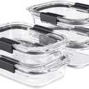 Rubbermaid Brilliance Glass Food Storage set of 4 containers 8 total pieces (4 containers + 4 lids) for Lunch Meal Prep and Leftovers Dishwasher and Oven Safe Clear/Grey