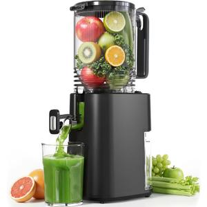 Cold Press Juicer, 5.5inch Wide Feed Chute Slow Juicer Machine, Masticating Juicer for Whole Vegetables & Fruits, Black