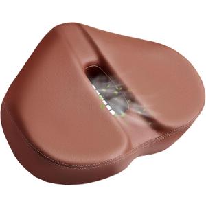 Noseless Brown Bike Seat Cushion for Men and Women Comfort - Extra Padded Wide Bicycle Seat, Oversized Comfortable Saddle for Peloton Bikes, Exercise Bikes, E-Bikes