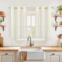 YoungsTex Linen Curtains 40 Inches Long, Short Drapes Light Filtering with Grommet Beige Natural Privacy for Bathroom Kitchen Windows, 42 X 40 Inch, 2 Panels