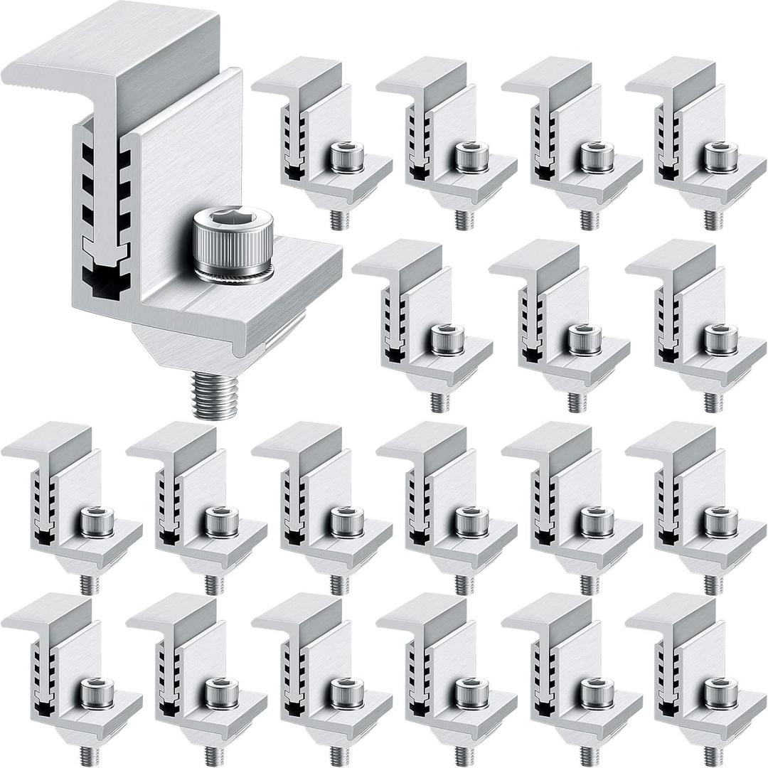 Zhengmy Solar Panel End Clamp Mounting Z Bracket Mid Clamps Aluminum Rail End Clamps Clips Adjustable Panels Grounding Gutter Kit for Pv Mounting System Install Hardware Fasteners Accessory(20 Pack) Zhengmy Solar Panel End Clamp Mounting Z Bracket Mid Clamps Aluminum Rail End Clamps Clips Adjustable Panels Grounding Gutter Kit for Pv Mounting System Install Hardware Fasteners Accessory(20 Pack)