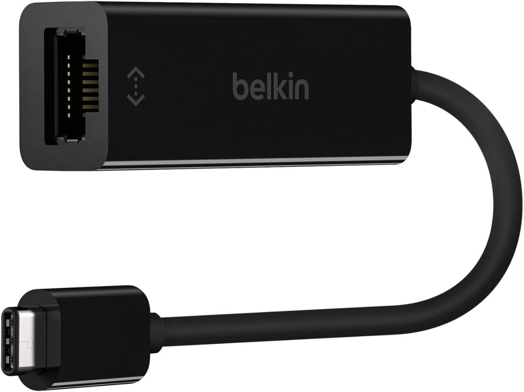 Belkin USB-C to Ethernet Adapter, Gigabit Ethernet Port Compatible w/ USB-C Devices, USB-C to Ethernet Cable for MacBook Pro & Dell XPS 13 Laptops, Ethernet USB-C Hub, Ethernet USB-C Adapter - Black